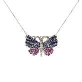 14k White Gold 3.00ct Round Sapphire and .25ct G SI1 Round Diamond Butterfly Necklace