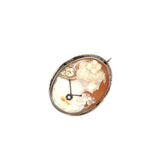 14K WHITE GOLD VINTAGE CAMEO PENDANT/PIN WITH ROUND DIAMOND 2"X1 1/2"