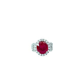 18k White Gold 6.51ct Oval Shape Ruby and 1.85ct F VS2 Round Diamond Ring