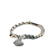 Sterling Silver 26.2 Gram Square links and Curbs Link Half and Half Square Bar with Black Onyx Stones and a Dangle Wolf Head Charm Men Bracelet