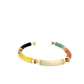 14K YELLOW GOLD MULTI COLOR 7" INCH JADE BRACELET