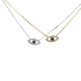 14K YELLOW AND WHITE GOLD .35CT DIAMOND AND .15CT BLUE DIAMOND EVIL EYE PENDANT