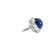 14k White Gold 14 x 12 Oval Cabochon Lindy Star Sapphire/ .30ct F VS2 Round Diamond Ring