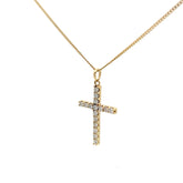 14k Yellow Gold 1.00ct G VS2 (15) Round Diamond Cross with Micro Cuban Chain 16" inch