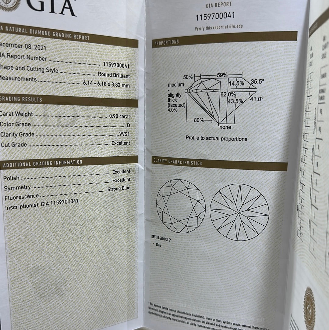0.90ct Round D VVS1 XXX GIA #1159700041