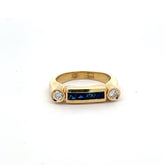 14k Yellow Gold .45ct Princess Cut Blue Sapphire/ .15ct G VS1 Round Diamond Ring Design By German Designer