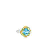 14k White Gold 2.00ct Blue Topaz/ 1.00ct Peridot Baguette/ .50ct Citrine Oval Ring