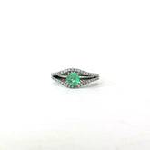 14k White Gold .45ct Round Colombian Emerald /.35ct G SI1 Round Diamond Fashionable Ring Certified By Mac Emerald