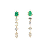 14k Yellow Gold 1.00ct Pear Shape Colombian Emerald , .77ct Marquise, .70ct Round and .27ct Emerald Cut Dangle Earrings