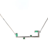 14k White Gold Love (in Arabic Letters) with Emerald Princess Cut and Emerald Shape Necklace