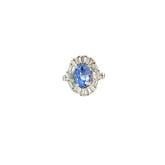 18k White Gold 7.01 Blue Sapphire Cushion and surround by 2.36ct  G VS2 Baguette  Diamond Ring Certified by GIA #2225948075