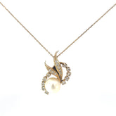 14k Yellow Gold .50ct F VS2 Round Diamond Natural Salt Water Pearl Vintage Pendant