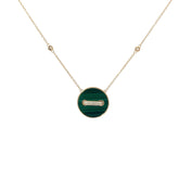 14k Yellow Gold .15ct F VS1 Round Diamond Green Malachite Necklace