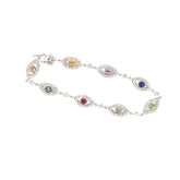 14K WHITE GOLD 3CT Round Multi Colored Sapphire  And  1.50CT H SI1 Round Diamond  Evil Eye Bracelet