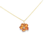 14k Yellow Gold (5) Clover Heart Shape Mandarin Garnet with .03ct Round Diamond Pendant