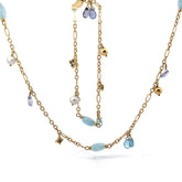 Pre Loved David Yurman 18K YELLOW GOLD VINTAGE AQUA BEAD, IOLITE, BLUE TOPAZ BRIOLETTE AND PEARL DANGLE Necklace and Bracelet set