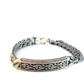 Sterling Silver 33.5 Gram Curb Link Bar with Chocolate Cubic Zirconium Stone Men Bracelet