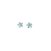 14K YELLOW GOLD 1.65 CT BLUE TOPAZ AND .07CT DIAMOND FLOWER STUD EARRINGS