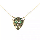 14k Yellow Gold .50ct G SI1 Round Diamond/ Round Emerald Sapphire Panther Head Pendant