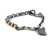 Sterling Silver 31.8 Gram Wolf Head Charm Dangle in Men's Bracelet