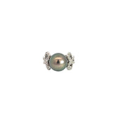 14k White Gold .52ct F VS2 Round Diamond and 12mm Tahitian Pearl Ring