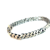 Sterling Silver 22.0 Gram Curb Link with Round Black Onyx Men Bracelet