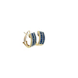 18K YELLOW GOLD 2CT BLUE SAPPHIRE AA AND .50CT G VS2 DIAMOND CHANNEL SET OMEGA BACK 10MM WIDE EARRING