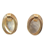 14k Yellow Gold Large Mother of Pearl Clip on Omega Earring 11.2 Gram 1 1/4" x 7/8"