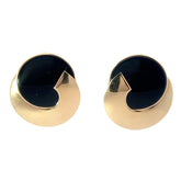 14k Yellow Gold Large Round Onyx Disc Earrings 9.4 Gram 1 1/2"