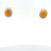 14k Yellow Gold 1.50ct Oval Mexican Opal / .30ct G SI1 Round Diamond Stud Earrings