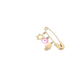 14k Yellow Gold 1.30 Gram Baby Pin with Pink Evil Eye, Star of David and Khamsa