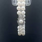 14k white gold double strand Fresh Water White Pearl 7mm and .25ct G SI1 Round Diamond bracelet