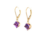 14k Yellow Gold 5.75ct Square Amethyst Dangle Earrings