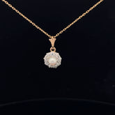 14k Yellow Gold .50ct F VS2 Round Diamond and Fresh Water White Pearl Vintage Necklace