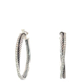 David Yurman Crossover Diamond Hoop Earrings Sterling Silver and 14k White Gold