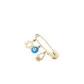 14k Yellow Gold 1.30 Gram Baby Pin with Star of David, Blue Evil Eye and khamsa