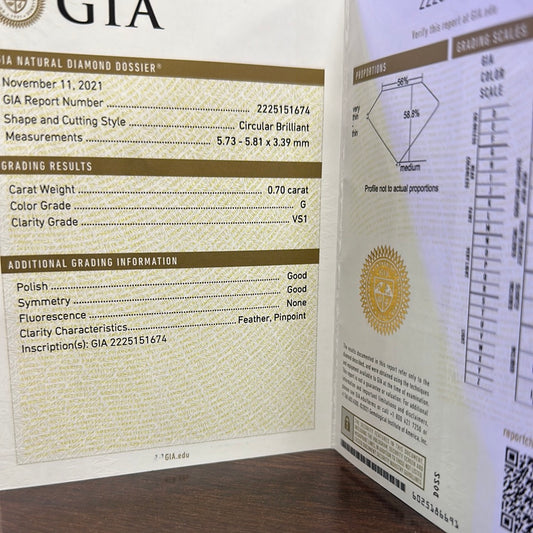 .70ct G VS1 Round Diamond GIA