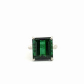 Platinum 11.32ct Princess Cut Green Tourmaline Solitaire Ring Size 5 3/8