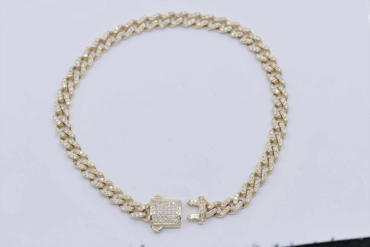 Mens 14k yellow Gold diamond cuban link bracelet