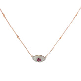 14k Two Tone Gold .45ct G SI1 Round Diamond and Ruby Evil Eye Necklace