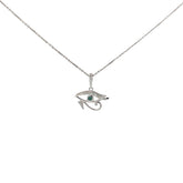 14k White Gold .20ct G SI1 Round Diamond and .20ct Round Blue Diamond Evil Eye Necklace
