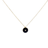 18k Yellow Gold Black Enamel Disc with Diamond Necklace