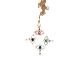 14k White and Rose .15ct G SI1 Round Diamond with .15ct Sapphire Center Evil Eye Pendant