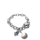 Pre-Owned Michael Dawkins Sterling Silver Starry Night Charm Bracelet with Khamsa Charm