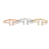 14k White, Yellow or Rose Gold .38CT G VS2 Round Diamond T Open Fashion Ring