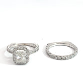 18k White Gold 1.71ct G VS2 Cut-Cornered Rectangular Engagement / 2.00ct F VS2 Round Diamond with Halo Matching Set Wedding Band Certified By GIA # 1189328233