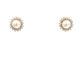 14k Yellow Gold 6.5mm Round Salt Water Pearls with Halo .50ct G VS2 Round Diamond Stud Earrings