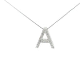 14k White Gold 3/4" x 1/2 Round Diamond G VS2 Block Letter A Necklace 4.3 Gram