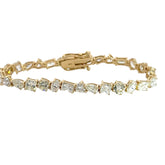 14k Yellow Gold 15.50ct I/ J VS2 Round, Heart, Oval, Princess Cut, Marquise, Emerald, Pear Shape and Radiant Multi Shape Tennis Bracelet