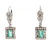 Platinum 2.00ct Colombian Emerald F 1 Octagonal Shape/ 1.50ct G VS2 Round Diamond Dangle Earring Certified By GIA #2233742993
